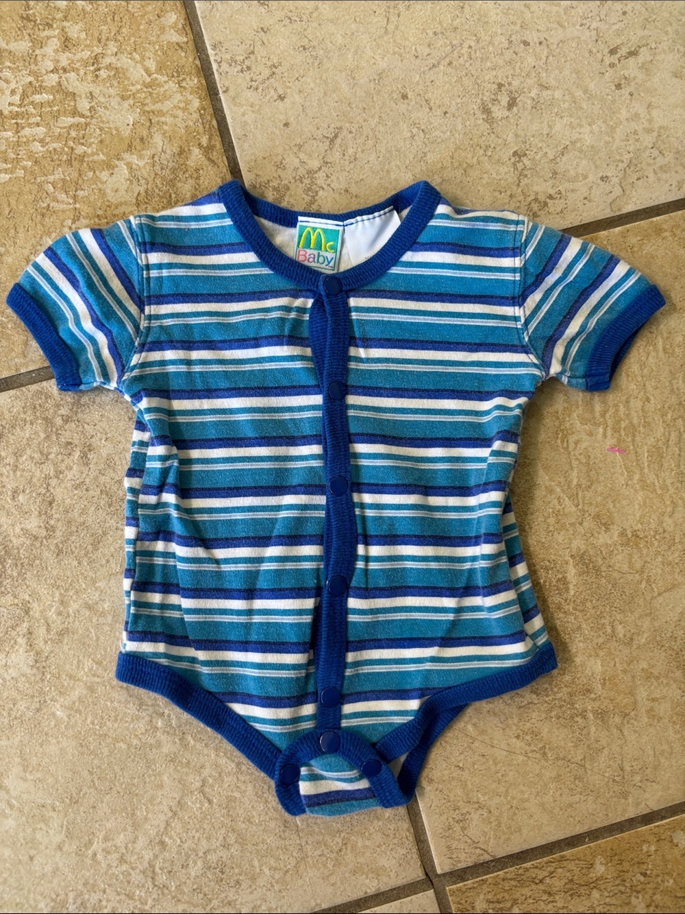 Vintage McBaby Blue Striped Baby One-Piece